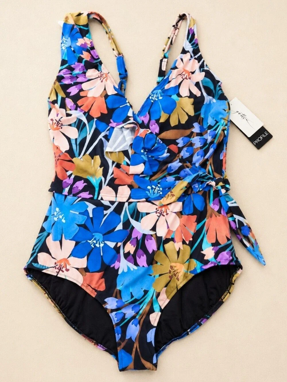 NWT Profile by Gottex 18W Floral Surplice One Piece Swimsuit Tummy Control $178